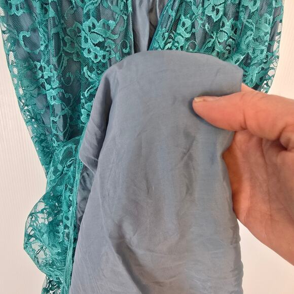 Vintage 80’s Paragon Teal Lace Formal Prom Midi Dress Gray Lining Waist Rosette - Picture 6 of 10